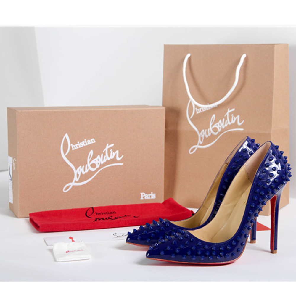 Christian Louboutin 50 Discount Super Perfect Follies Spikes Blue Heel hermes furla online furla bags burberry